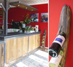 Ladentheke für Blumenladen aus gebürsteter Eiche mit Stahlelementen